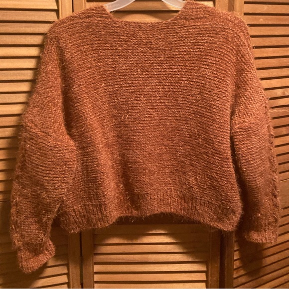 Woven Heart Rust Soft, Fuzzy and Cuddly Cropped Cardigan - Picture 2 of 16